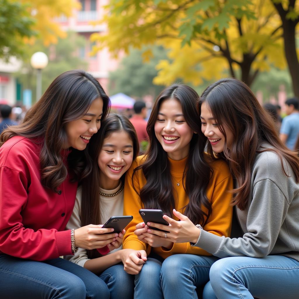 Friends laughing together while reading shayari