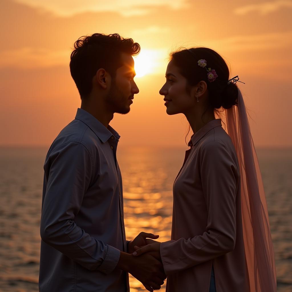 Couple holding hands whispering sweet shayari