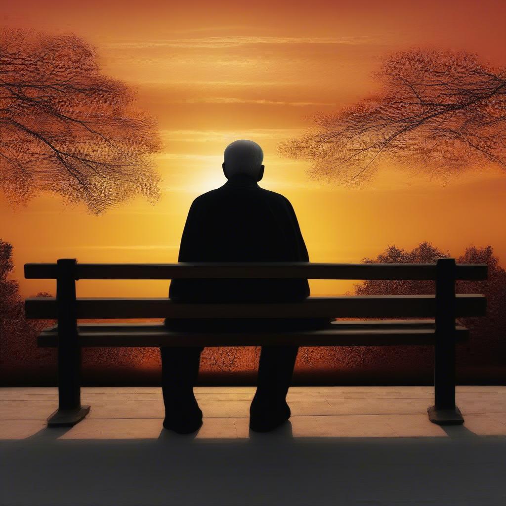 An old man contemplating the sunset, reflecting on life's journey