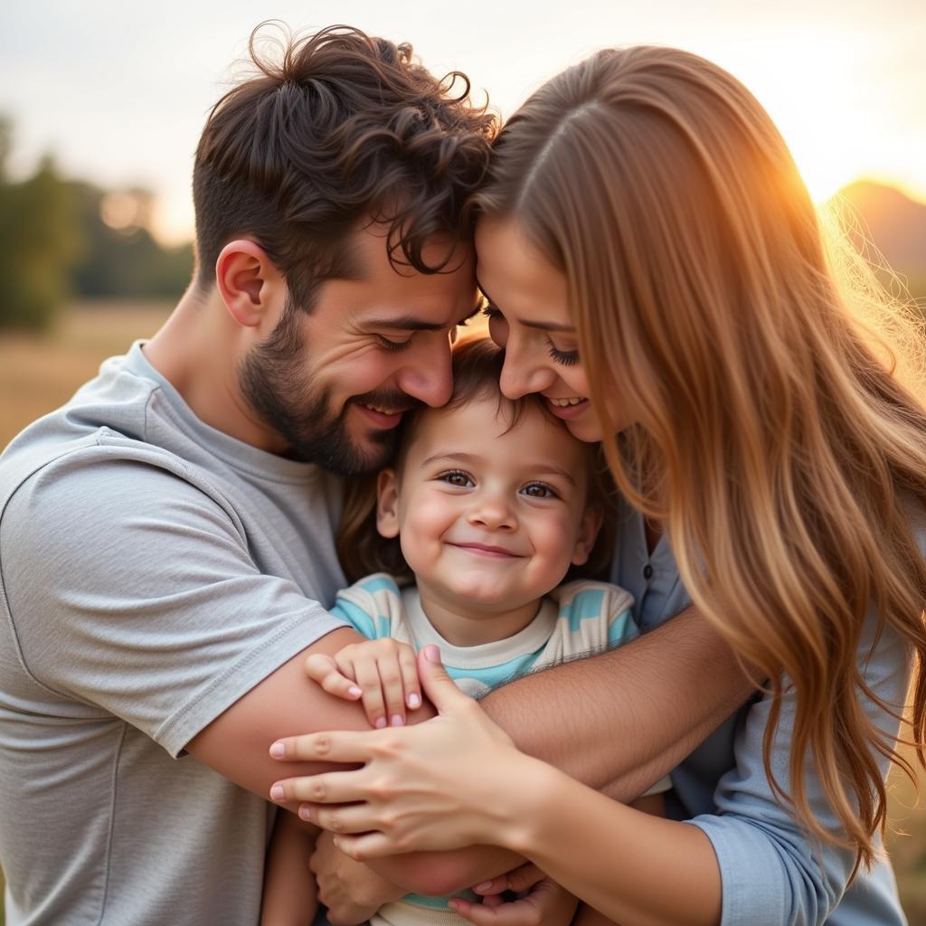 Parents embracing their child