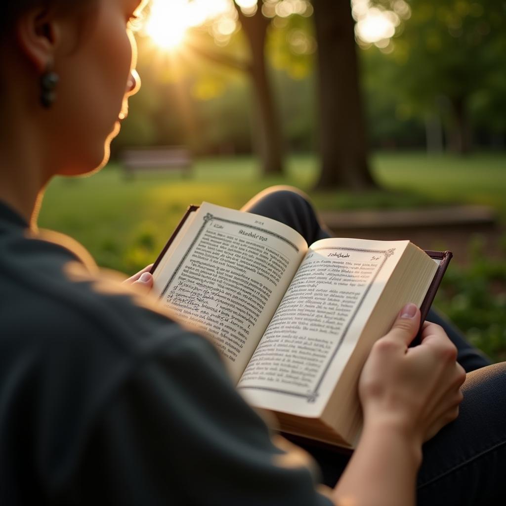 Person engrossed in a book of shayari