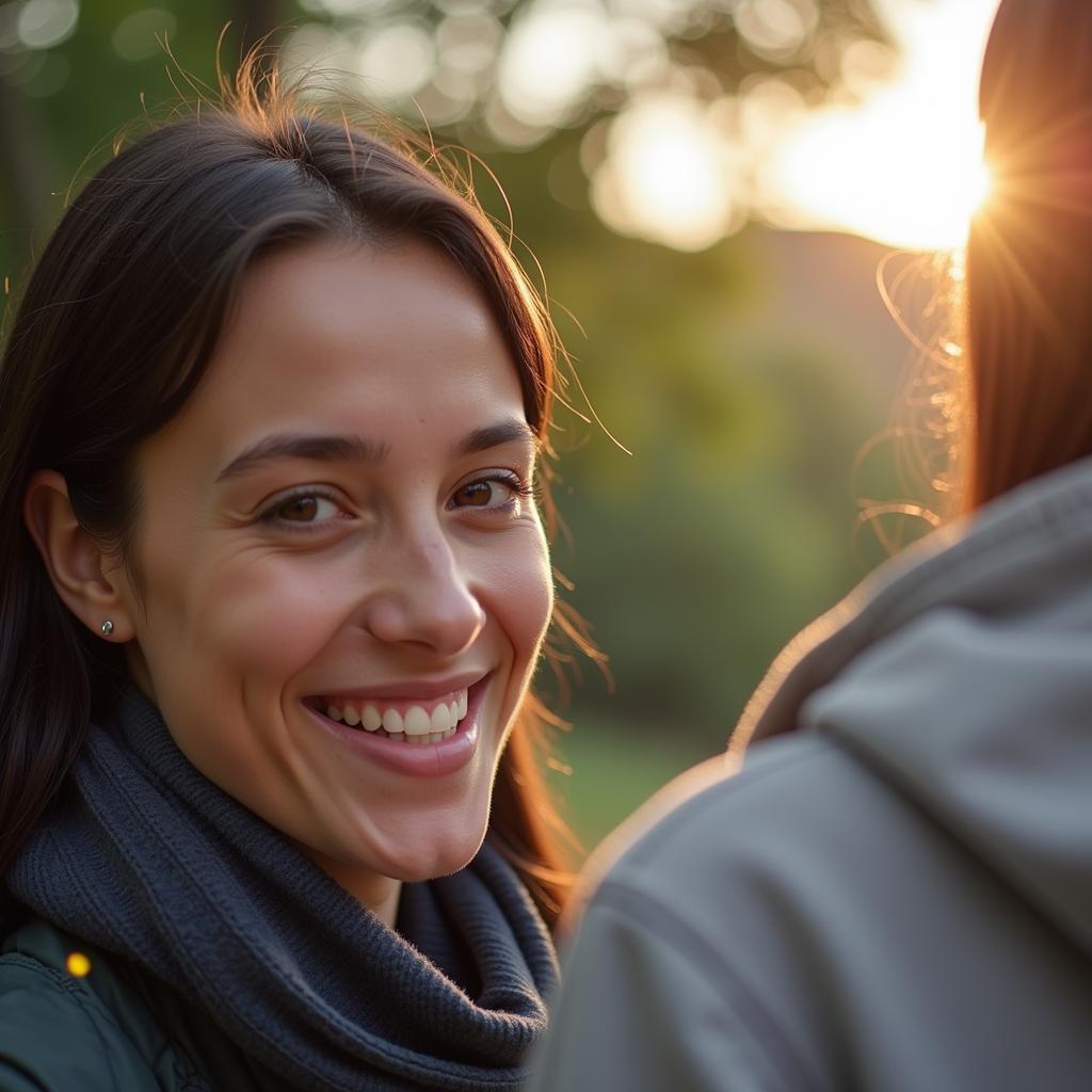 A person smiling after helping someone