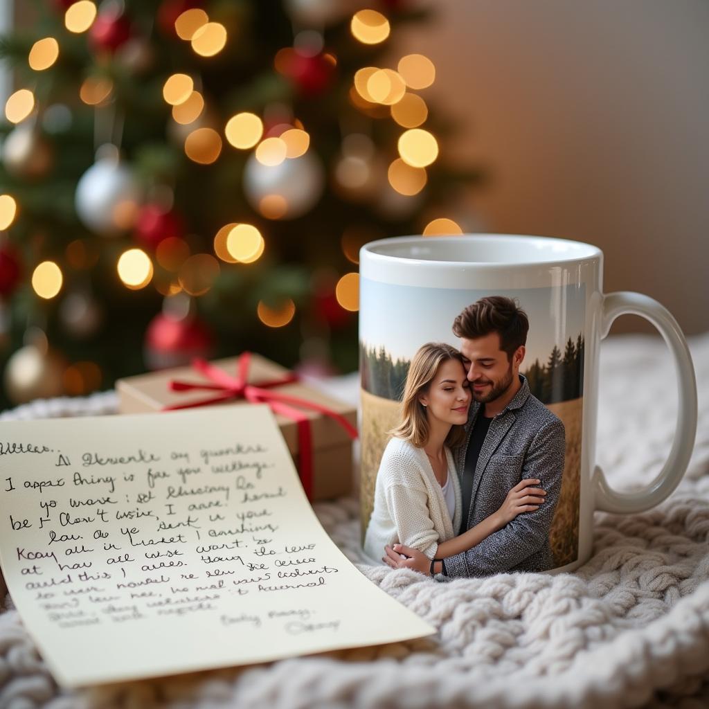 Personalized Gifts for Boyfriend: A custom mug and a handwritten letter.