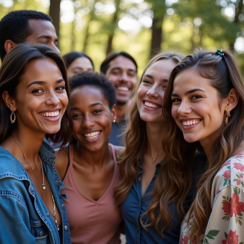 A group of people smiling together, showcasing the positive impact of smiles.