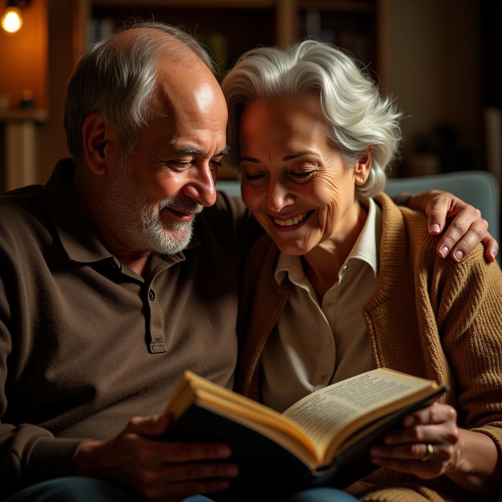 Elderly Couple Reading Together