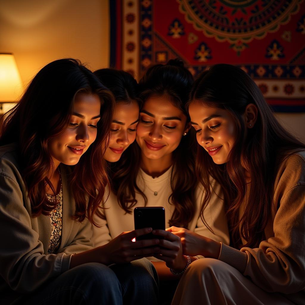 The Power of Punjabi Music in Healing - Image shows a group of friends comforting each other, listening to music together.  The background subtly hints at a shared cultural experience.