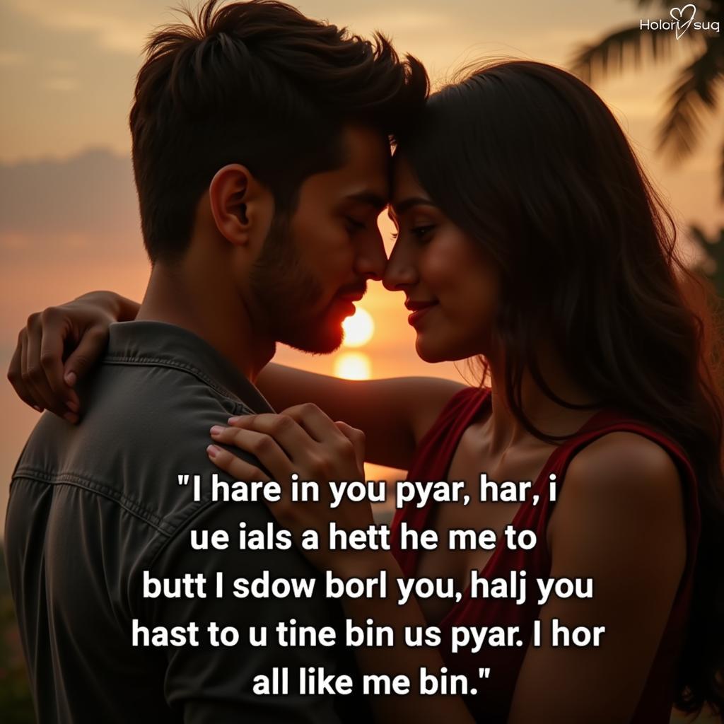 Romantic Couple Embracing with Hindi Text Overlay