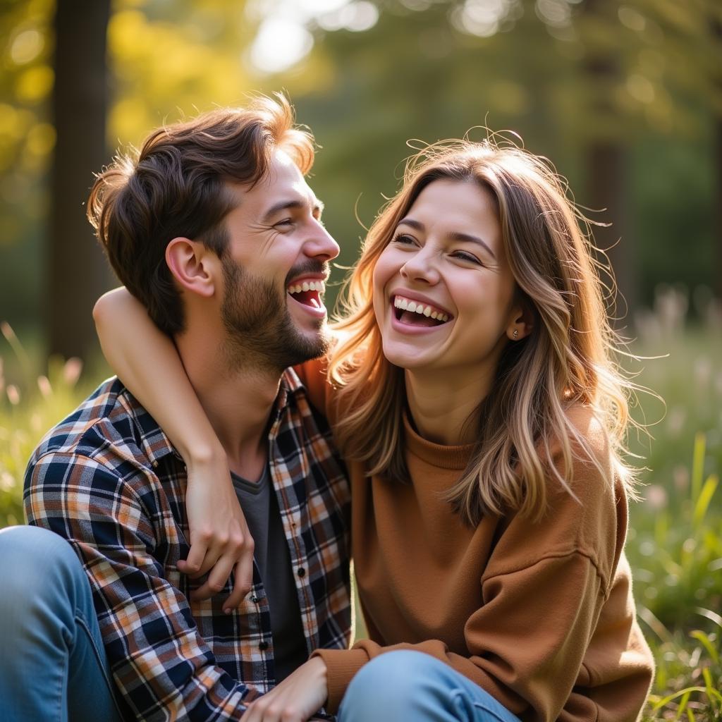 Couple laughing together, demonstrating joy and shared happiness