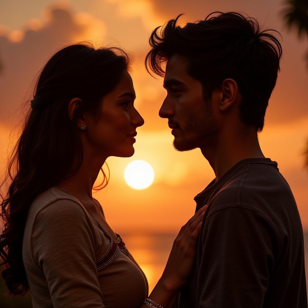 Romantic couple gazing lovingly, sharing a moment of connection, ideal pyari shayari background