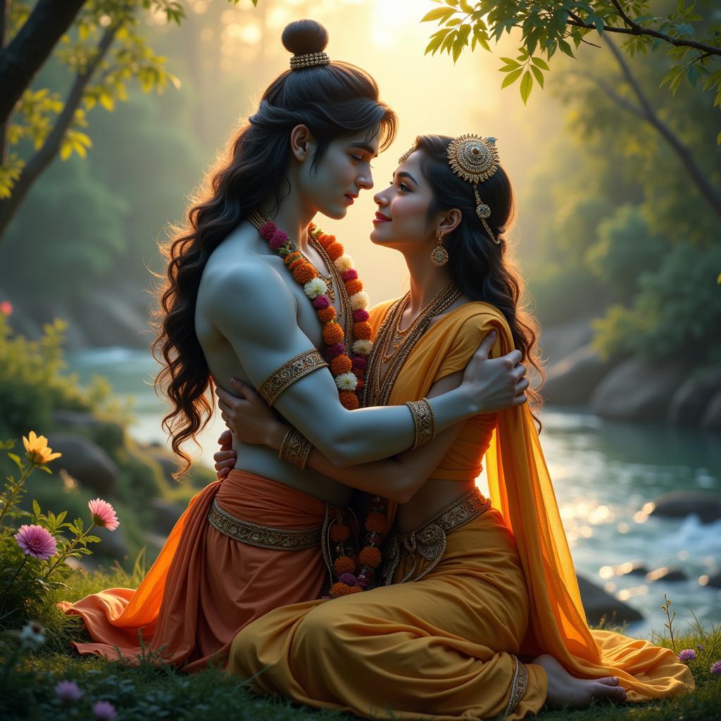 Radha Krishna Embracing Divine Love