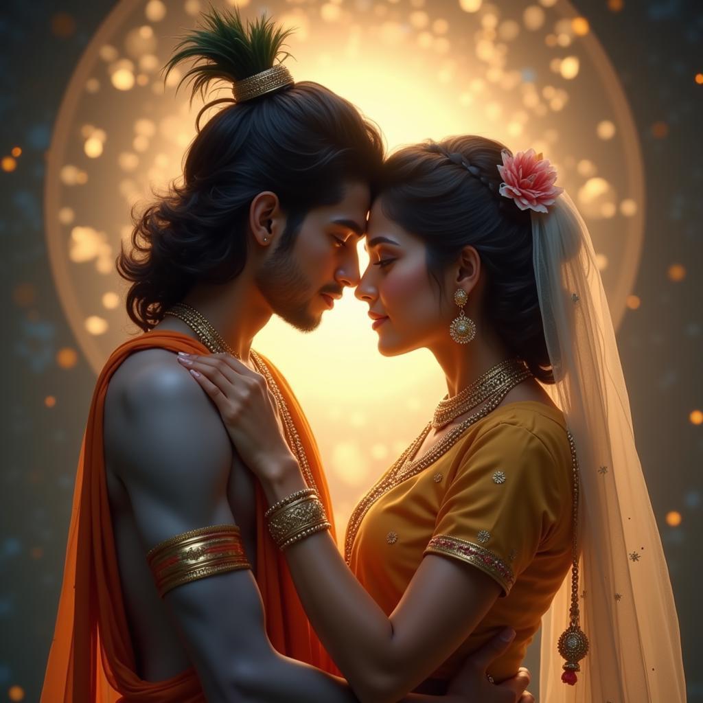 Radha and Krishna Embracing Divine Love