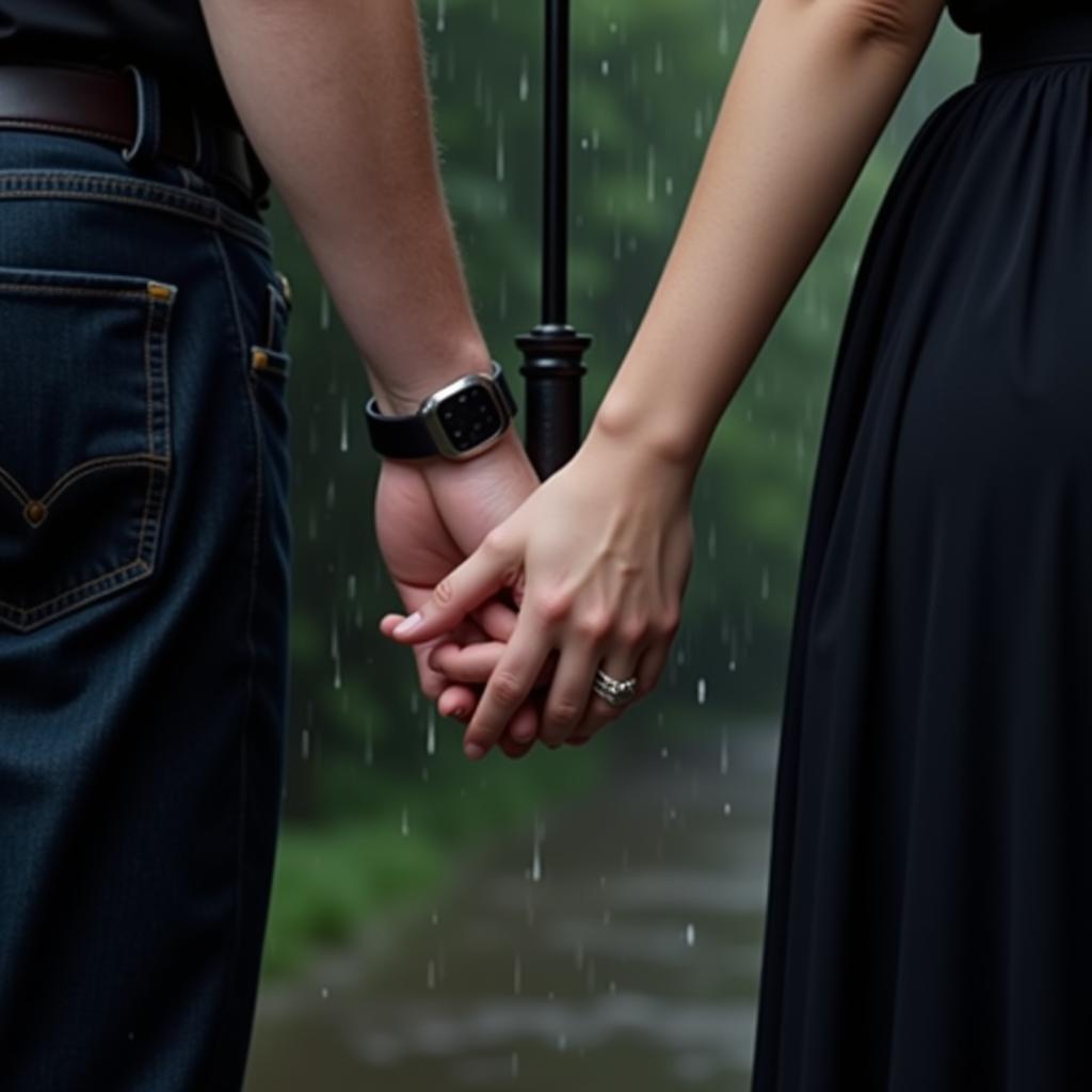 Couple Sharing Umbrella in Rain