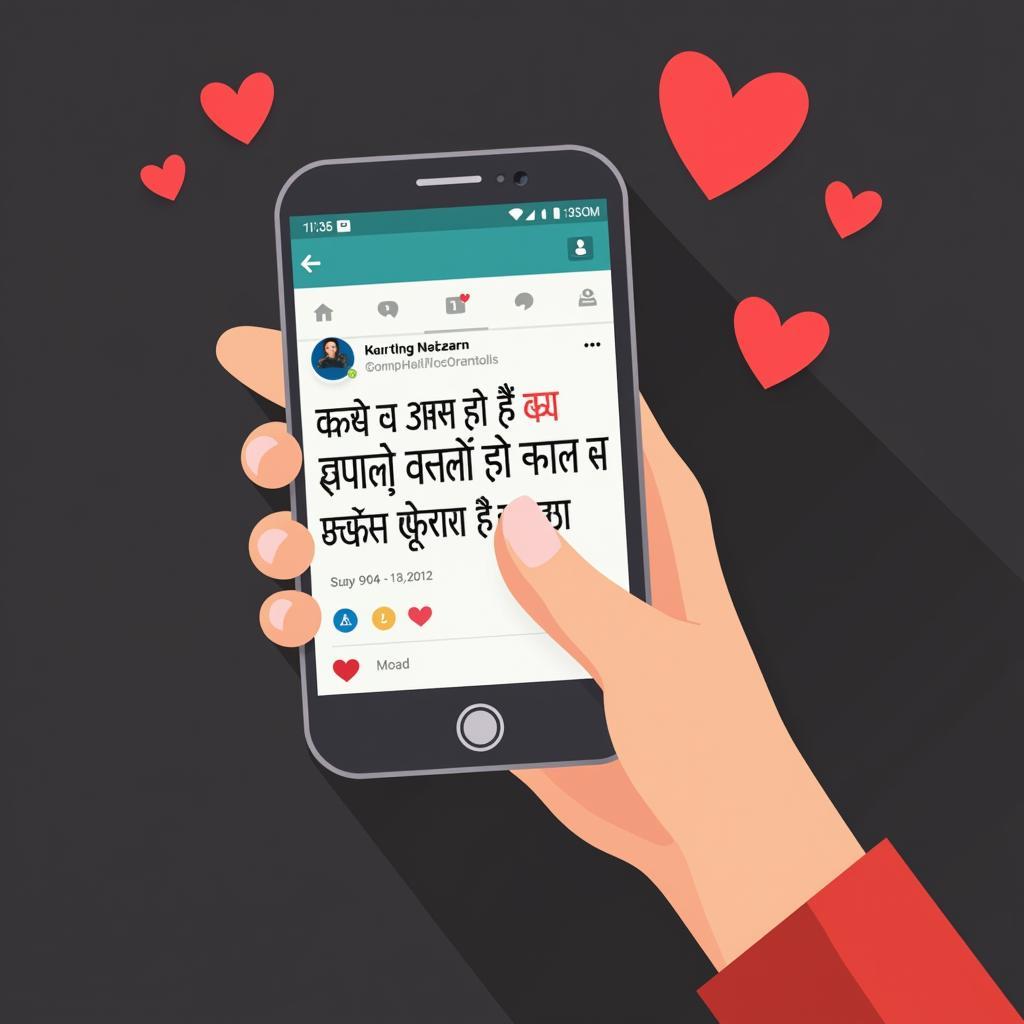 Sharing a romantic Hindi status on social media.