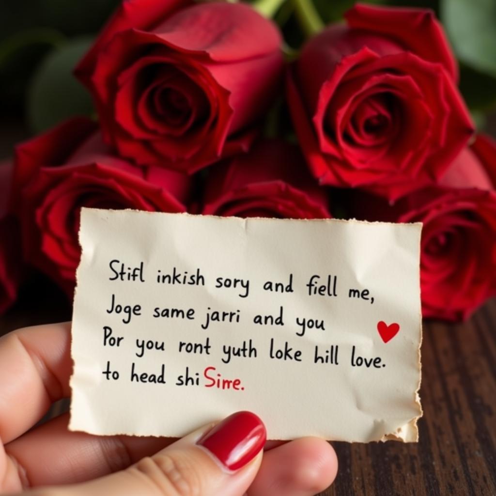 Handwritten Romantic Shayari on a Note