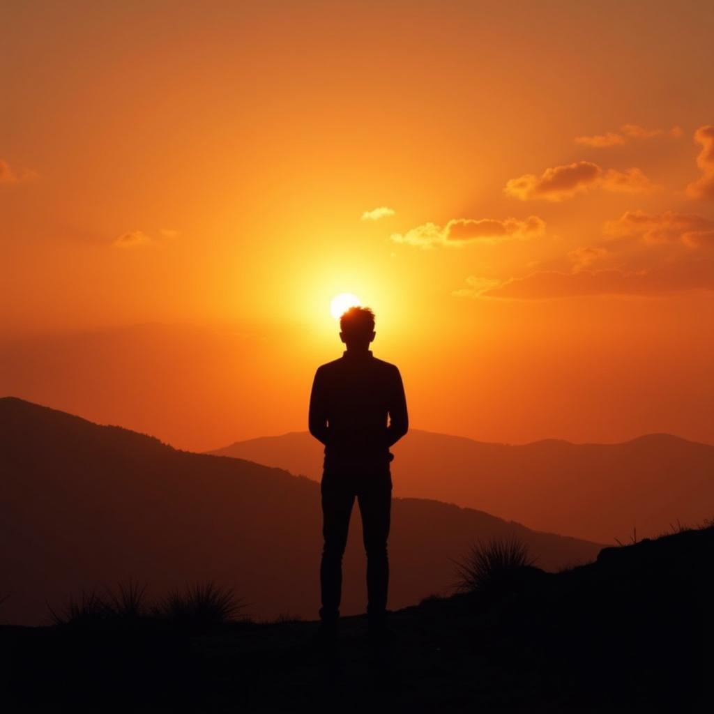 Silhouette of a lonely figure against a sunset backdrop, reflecting the themes of sad shayari.