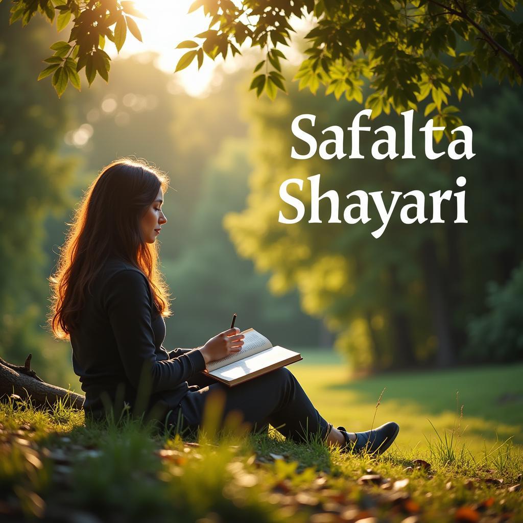 Finding Inspiration in Safalta Shayari: A person sits reading a book, surrounded by nature, symbolizing the peaceful reflection and inspiration gained from engaging with safalta shayari.