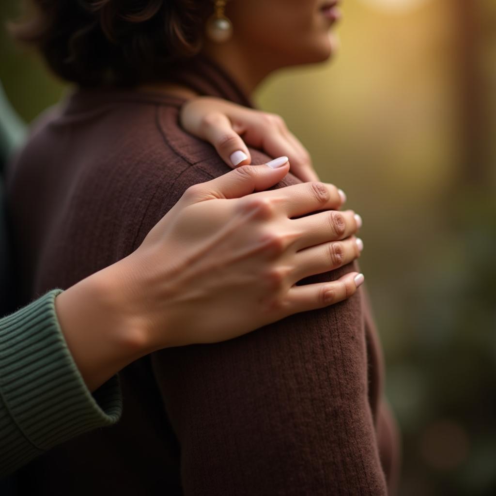 Image depicting a comforting hand on someone's shoulder, representing support and empathy in difficult times.