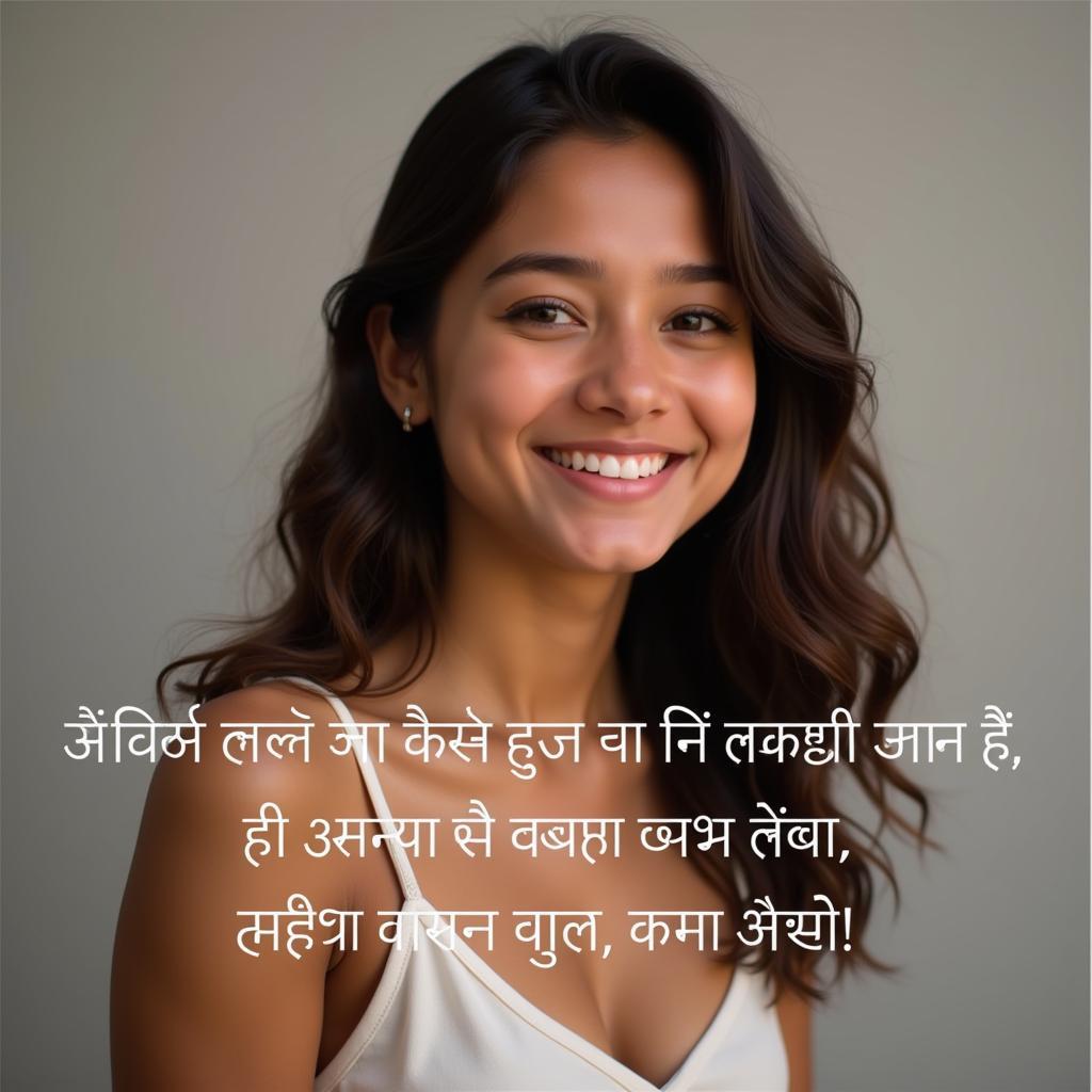 Confident woman smiling, embodying self-love, with Hindi text overlay.