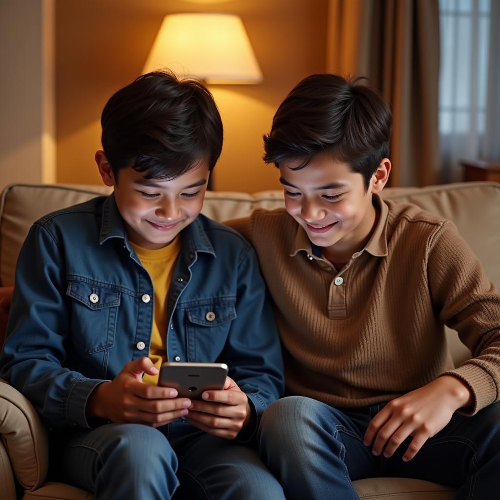 Two brothers reading Hindi quotes together, strengthening their bond.