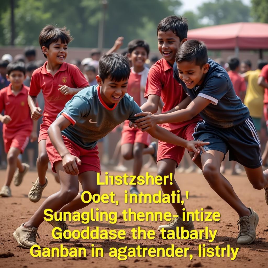 Children Playing Kabaddi with Hindi Shayari Overlay