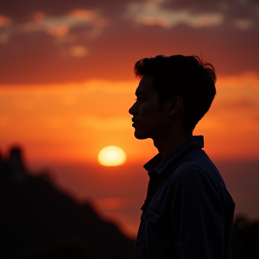 Single Boy Looking at Sunset