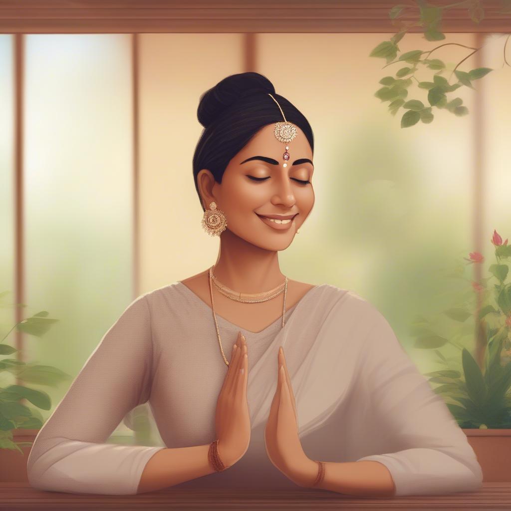 Smiling Indian Woman Meditating