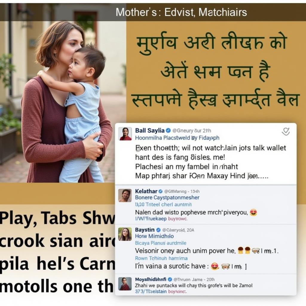 A social media post with a Hindi quote about mothers and a picture of a mother and child.