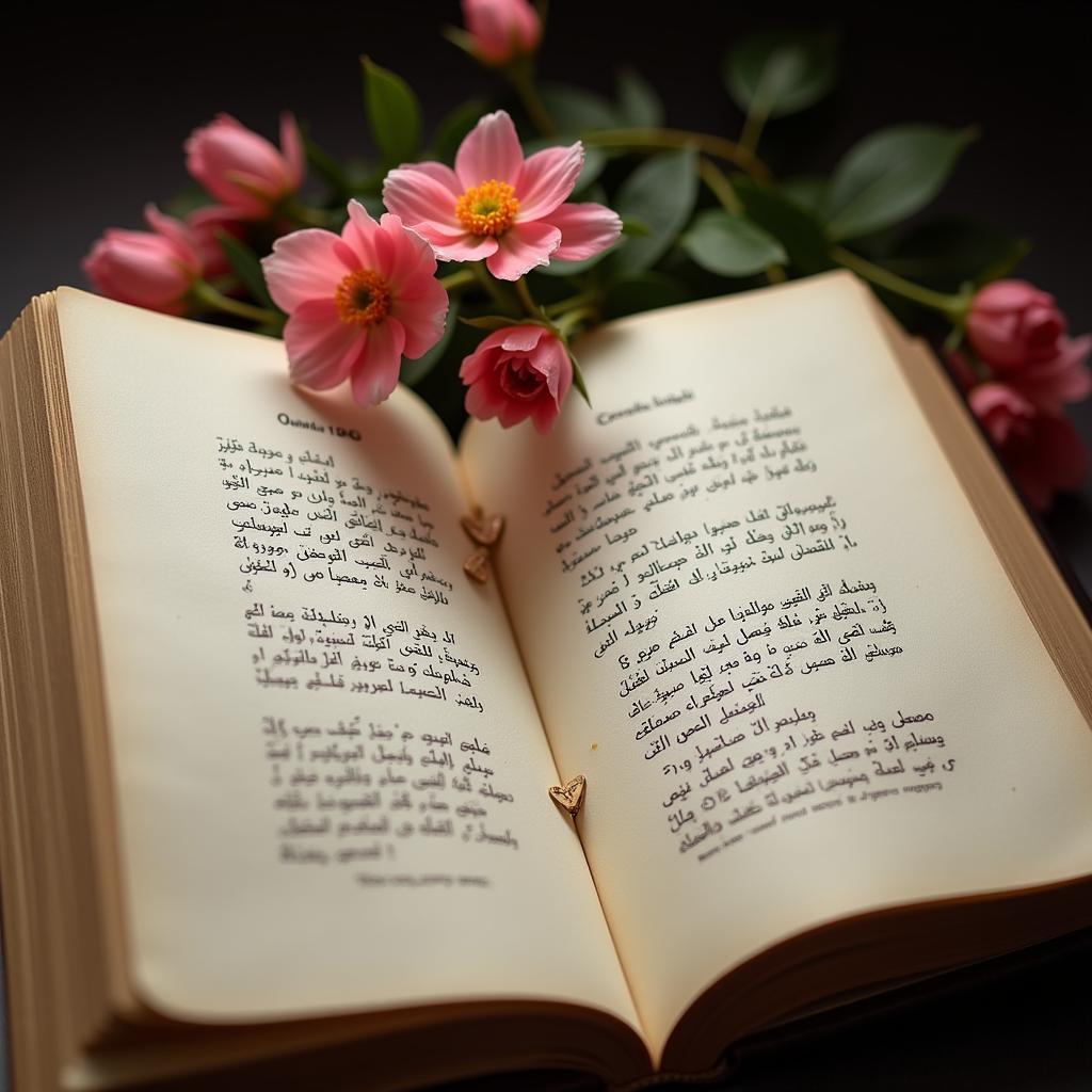 Open Book of Sona Shayari with Flowers