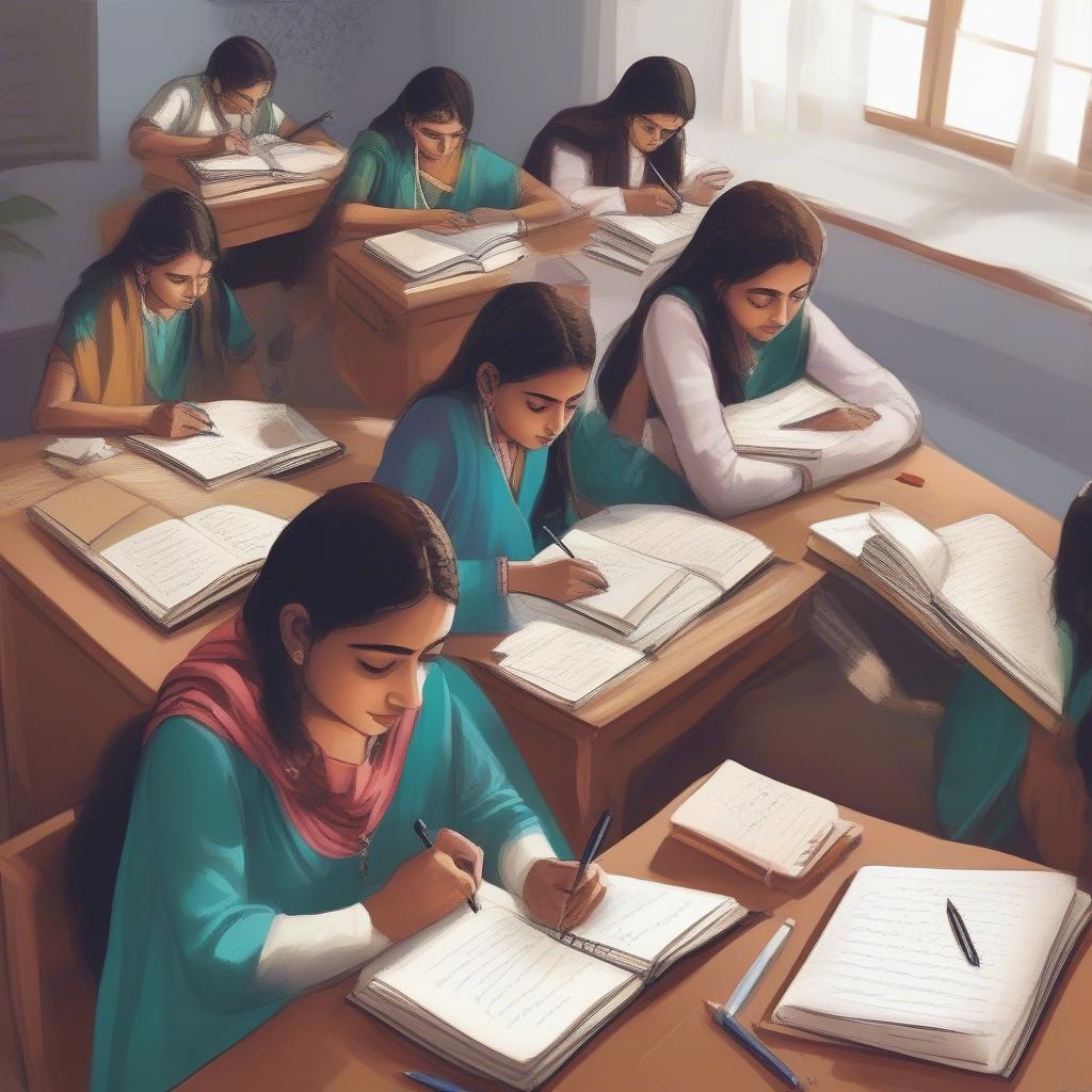 Students writing study par shayari