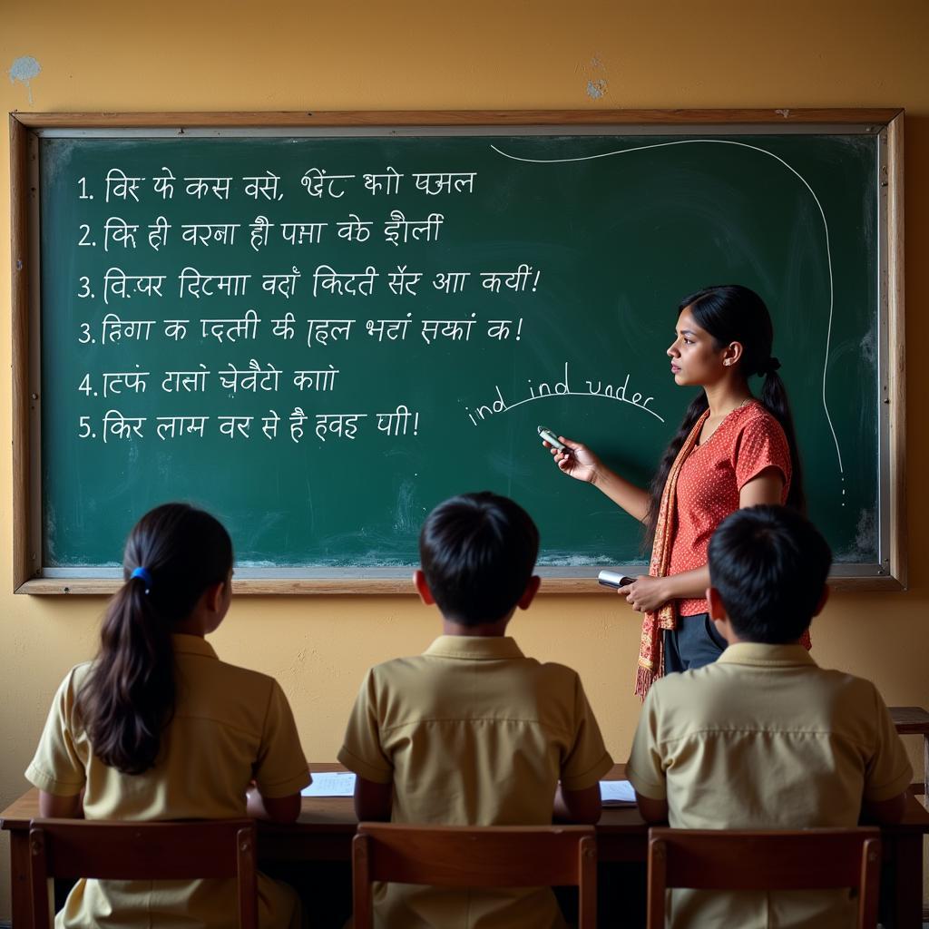 Students reading suvichar in a Hindi classroom