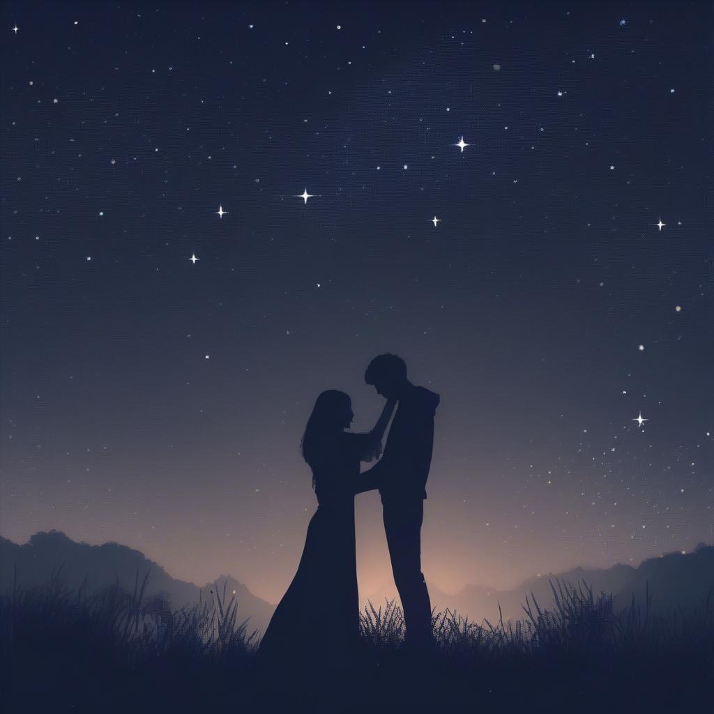 Couple Embracing Under a Starry Sky