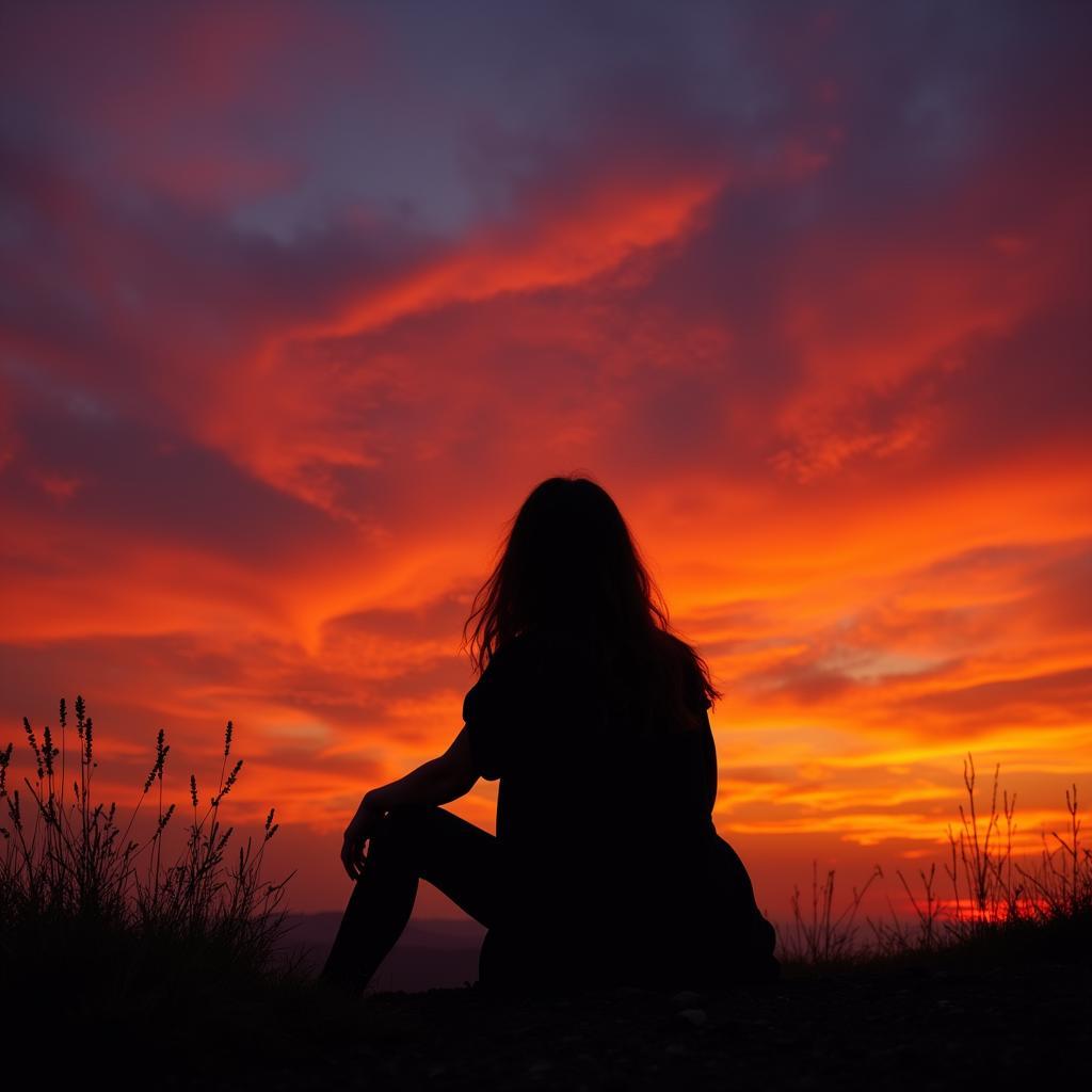 Person looking out at the sunset