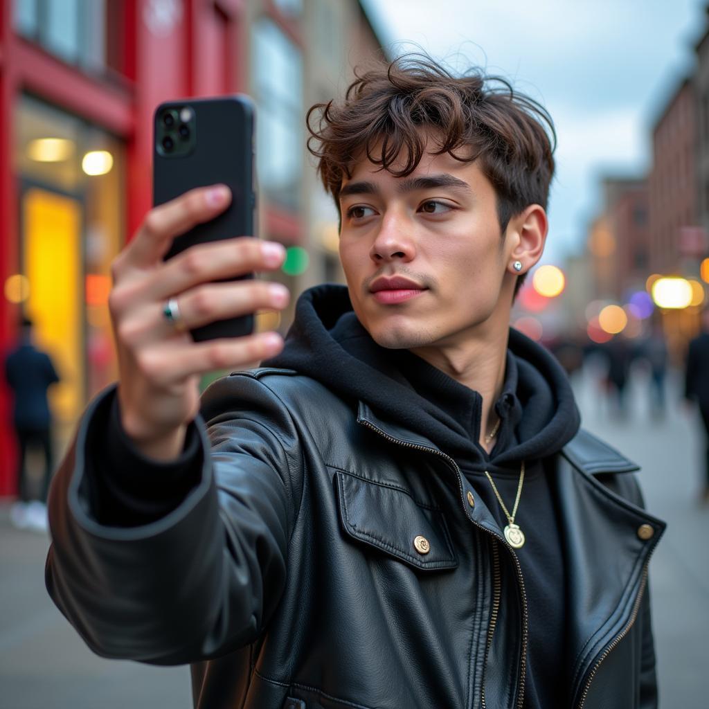 Trendy Boy Taking a Selfie