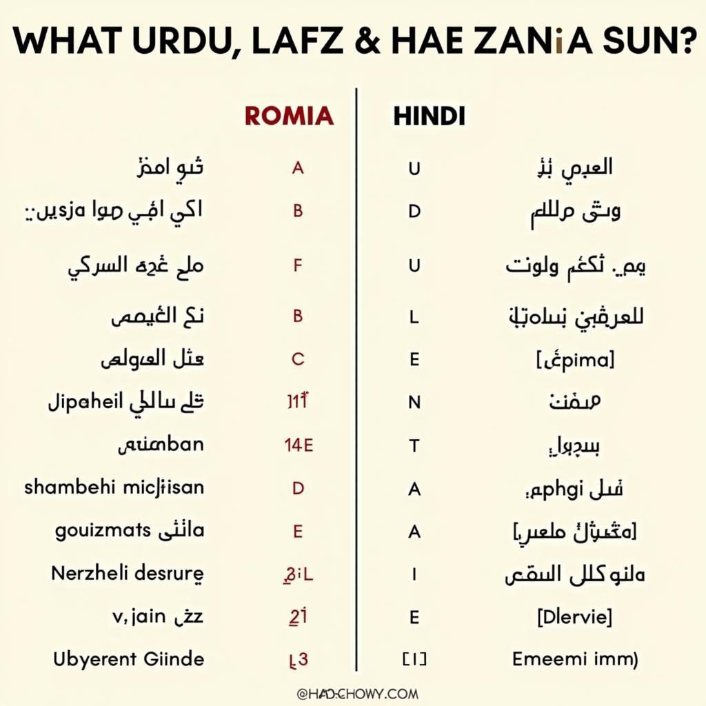 Urdu and Hindi Vocabulary Comparison