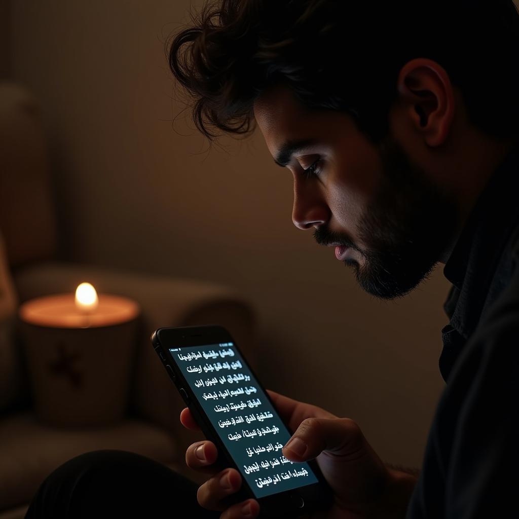 Person Reading Urdu Shayari on a Smartphone