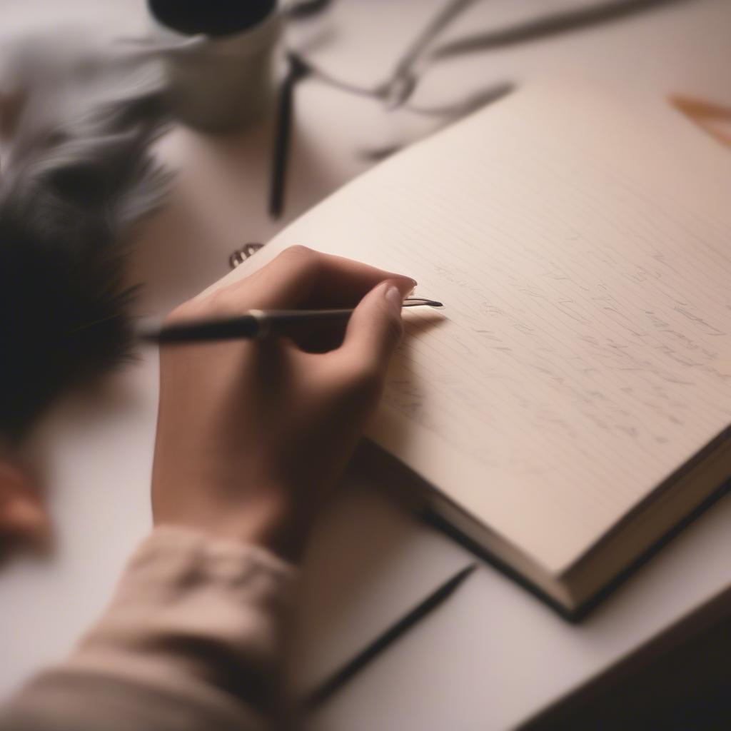 Person writing love poetry in a notebook