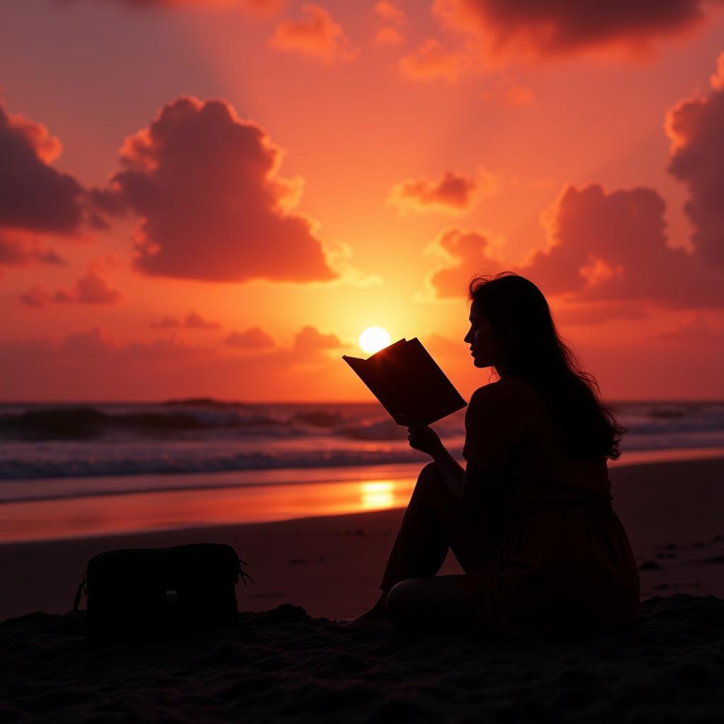 Woman Reading Shayari at Sunset