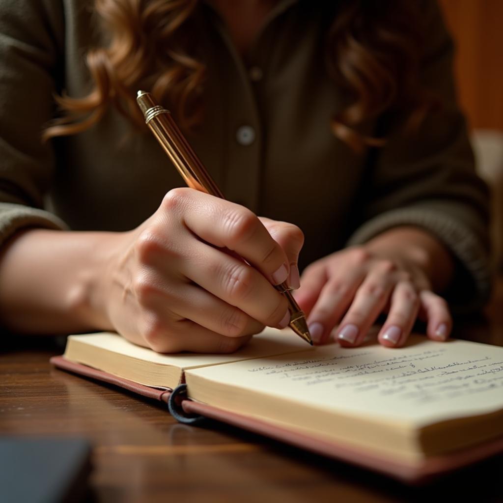 Woman Writing Track Shayari in a Notebook