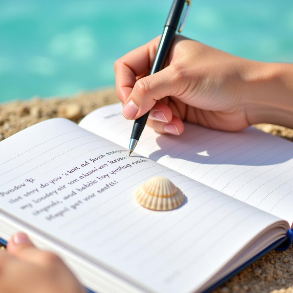 Writing beach shayari in a notebook on the beach