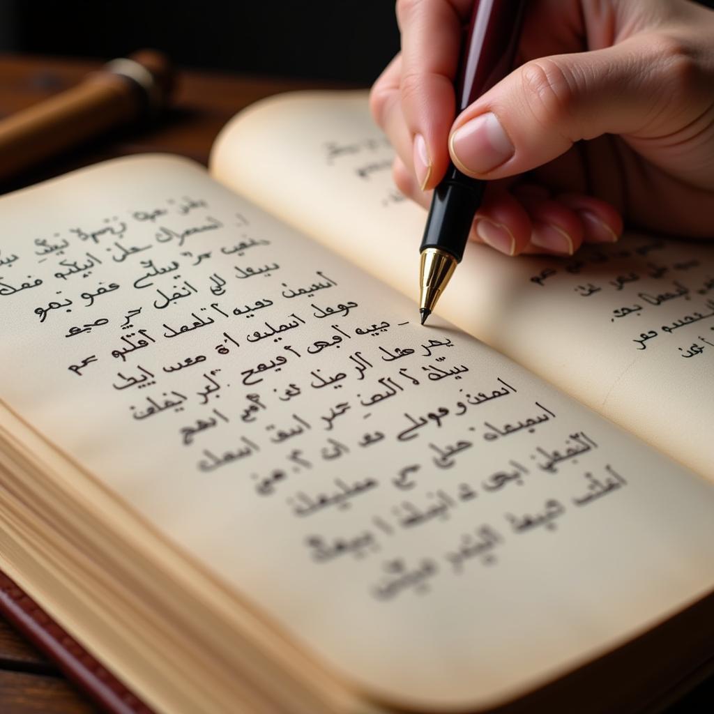 Writing English Love Shayari in a Notebook