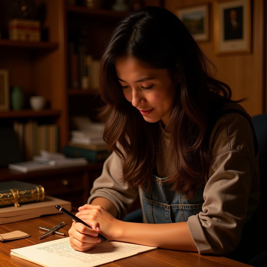 A person writing khandani attitude shayari in a notebook, expressing their thoughts and emotions through the power of words.