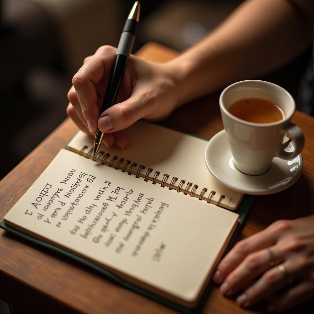 Writing Love Shayari in a Notebook