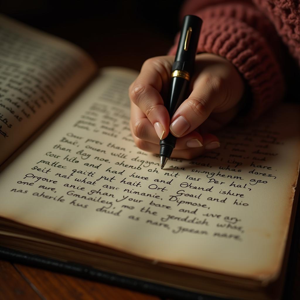 A woman writing sad shayari in Hindi in a diary.