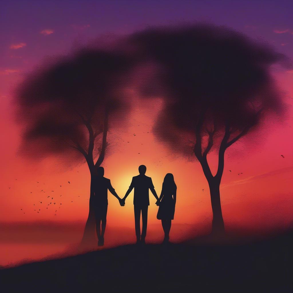 Couple silhouette against a sunset, symbolizing the memories of a past love.