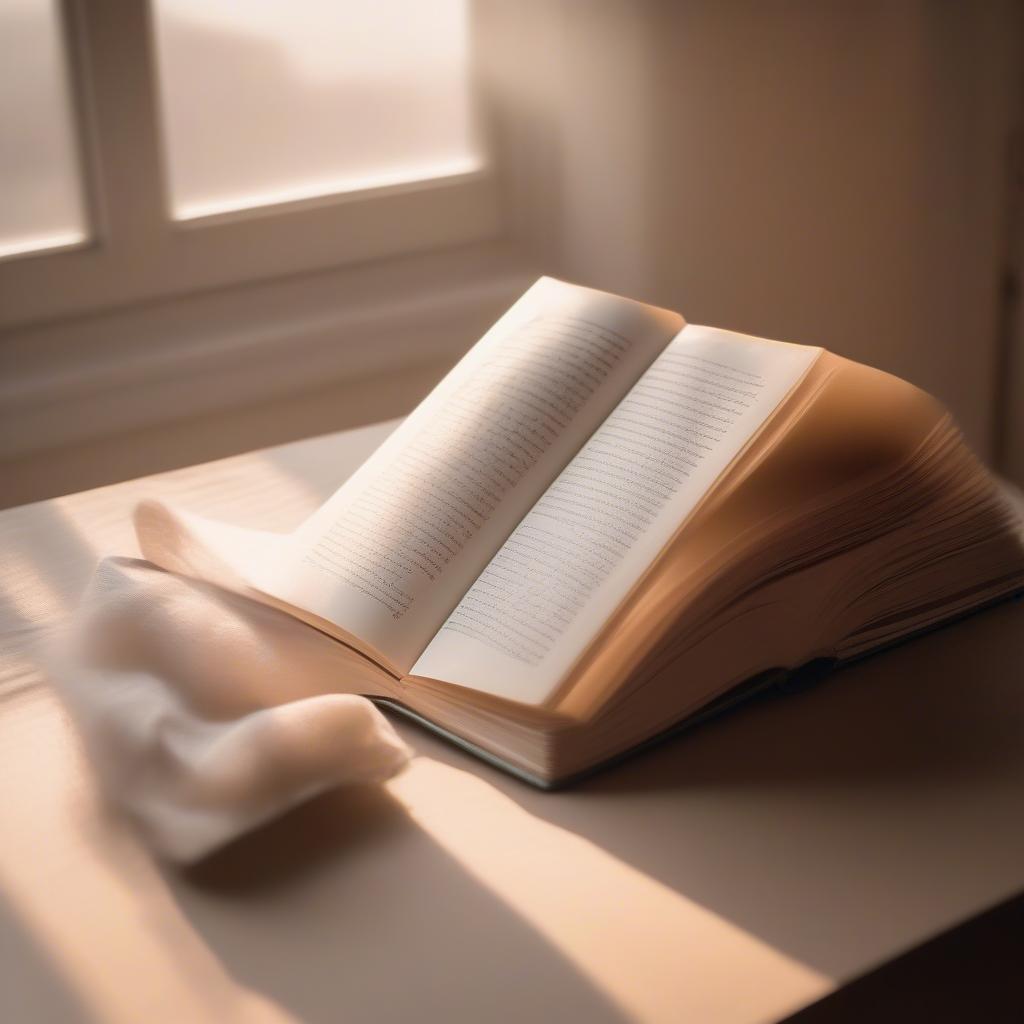 An open book with soft light illuminating the pages, symbolizing the comfort and solace found in reading yaad shayari.