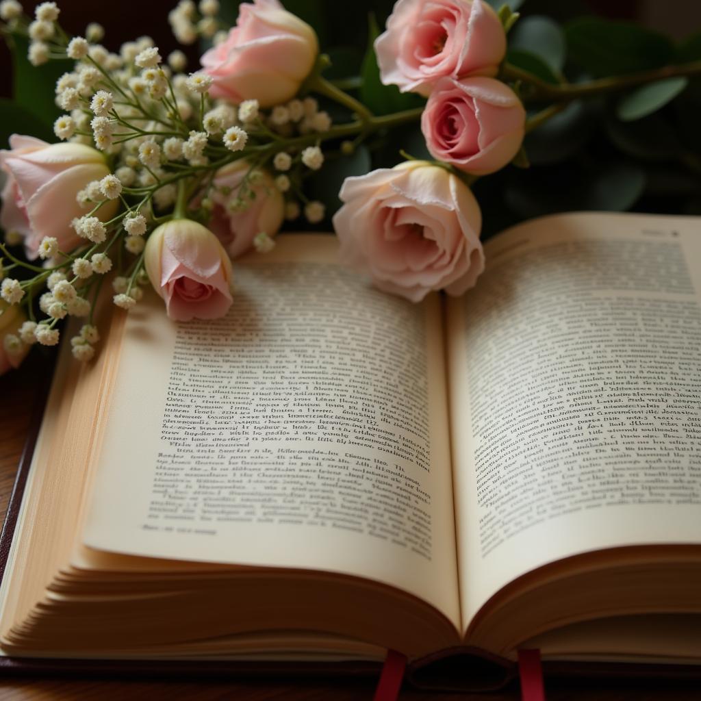 Open book with flowers