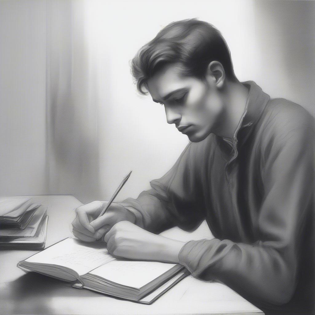 Young Man Writing in a Notebook