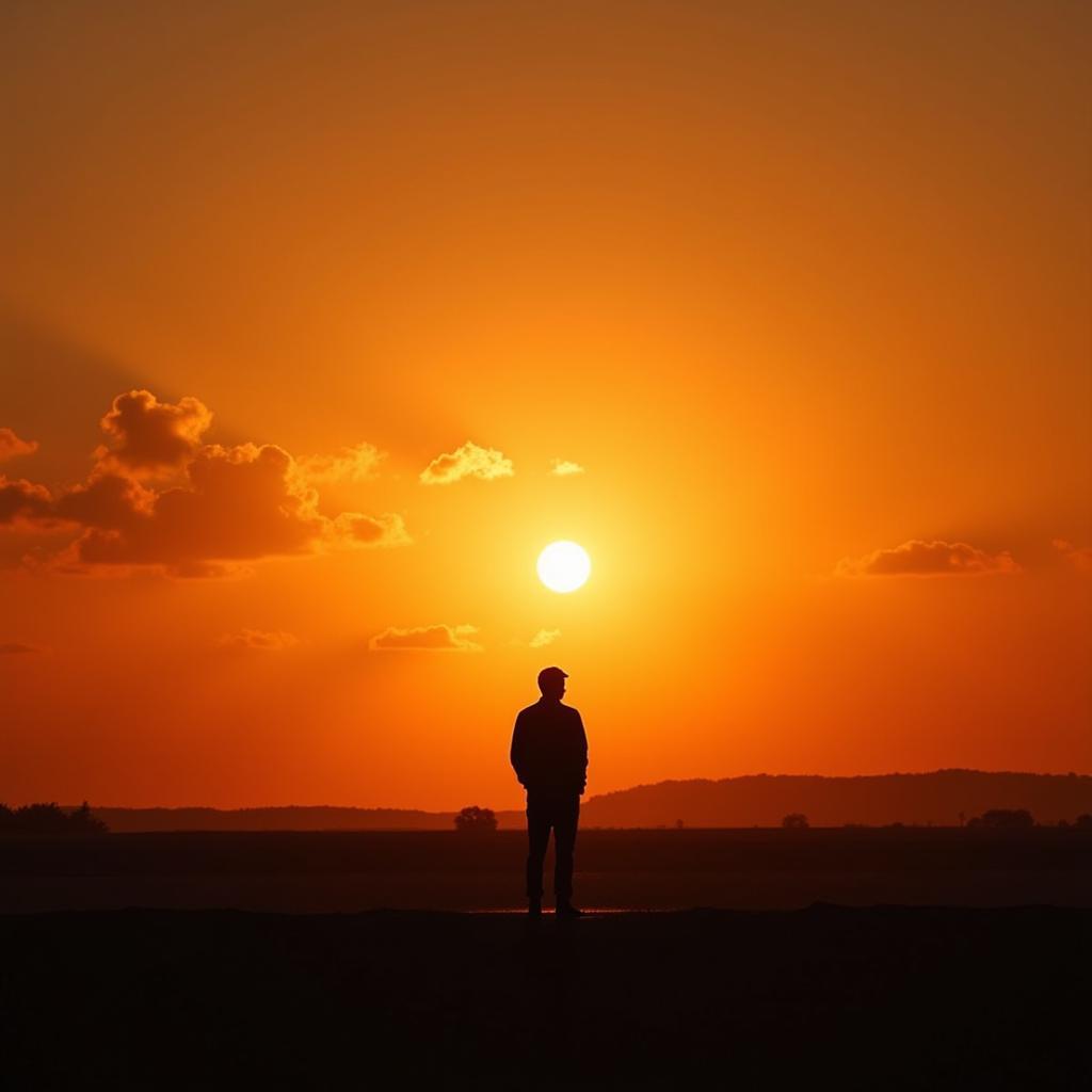 A lone figure silhouetted against a sunset