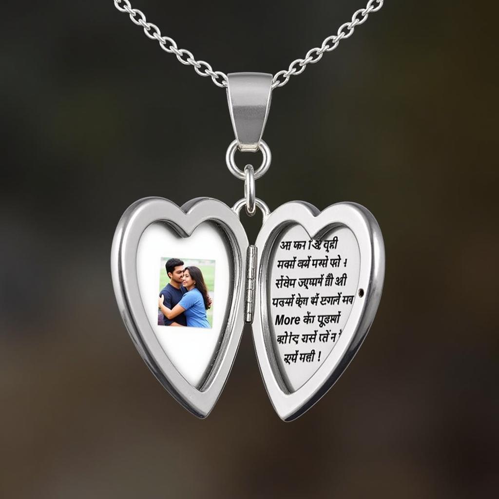 Heart-shaped locket with embedded lyrics "Aa Dil Me Tujhe Rakh Lu"