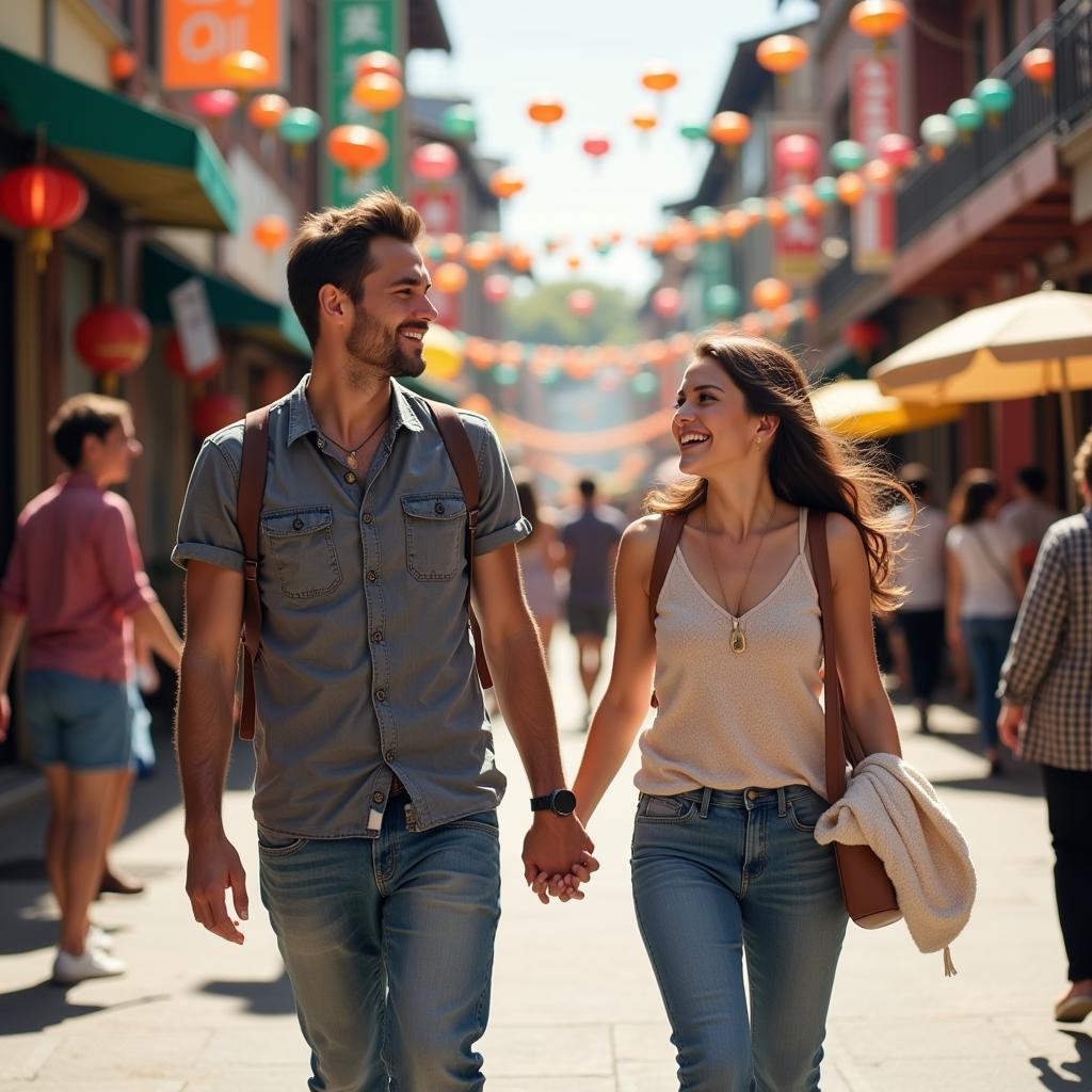 Couple walking hand-in-hand down a vibrant street, symbolizing the lyrics "Aaj Se Sari Galiyan Teri Ho Gayi"